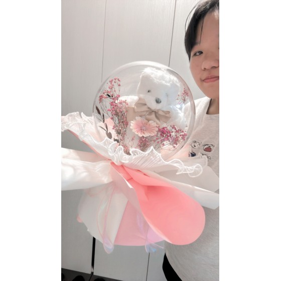 波波球小熊花束-26公分粉色