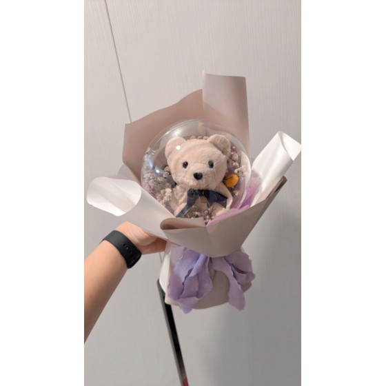 波波球小熊花束-14公分紫色